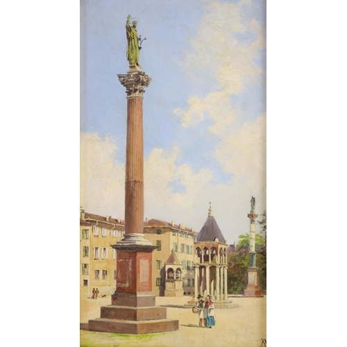 355 - Antoinetta Brandeis (Italian, 1849-1926)Piazza San Domenico, Bologna & Triumphal Archpair of oils on... 