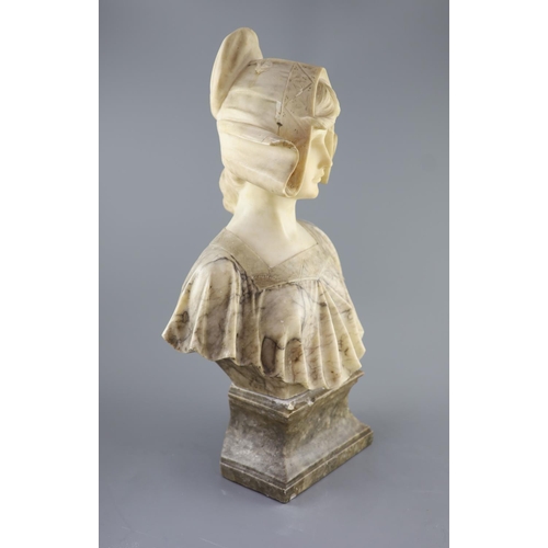 36 - An Italian marble and alabaster bust of a Dutch girl, 19th centurySigned verso Mazzariti, B, Floren... 