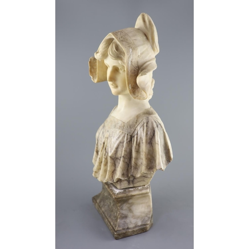 36 - An Italian marble and alabaster bust of a Dutch girl, 19th centurySigned verso Mazzariti, B, Floren... 