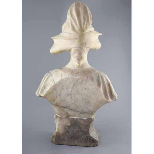 36 - An Italian marble and alabaster bust of a Dutch girl, 19th centurySigned verso Mazzariti, B, Floren... 