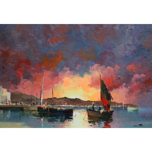 423 - § Cecil Rochfort D'Oyly John (1906-1993)Fishing boats in harbour at sunsetoil on canvassigned44.5 x ... 