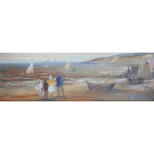 429 - § Ronald Ossory Dunlop (1894-1973)Figures on the shoreOil on boardSigned19.5 x 61 cm. unframed... 