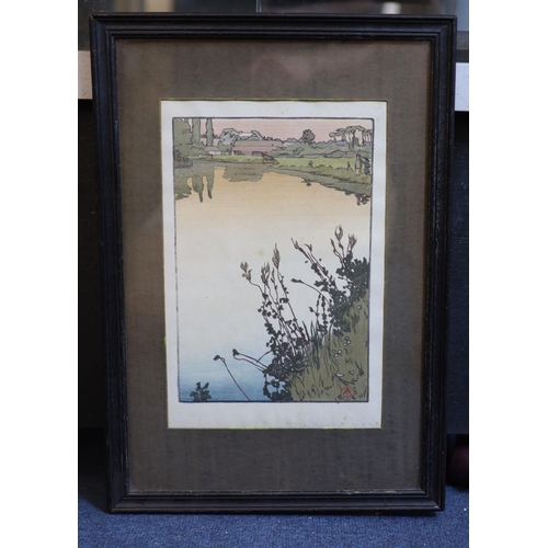 435 - Frank Morley Fletcher (1866-1949)MeadowsweetWoodcut in colourPresentation inscription to Charles Ste... 