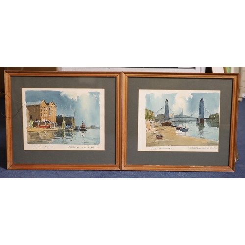 439 - § Edward Wesson (1910-1983)Low water, Hammersmith & Low tide, WappingInk and watercolour, a pairSign... 