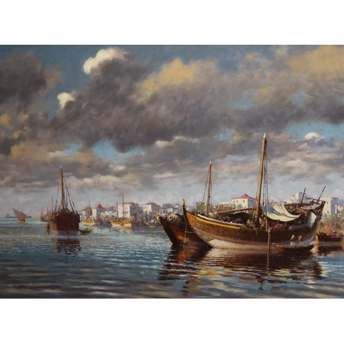 444 - § John Godfrey Barnard Worsley (1919-2000)Mombasa, Old HarbourOil on boardSigned75 x 100 cm.... 