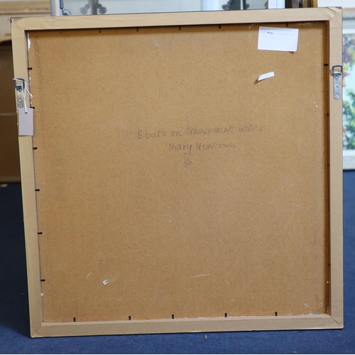 446 - § Mary Newcomb (1922-2008)Boats on transparent wateroil on boardSigned and dated 8675 x 74cm.... 