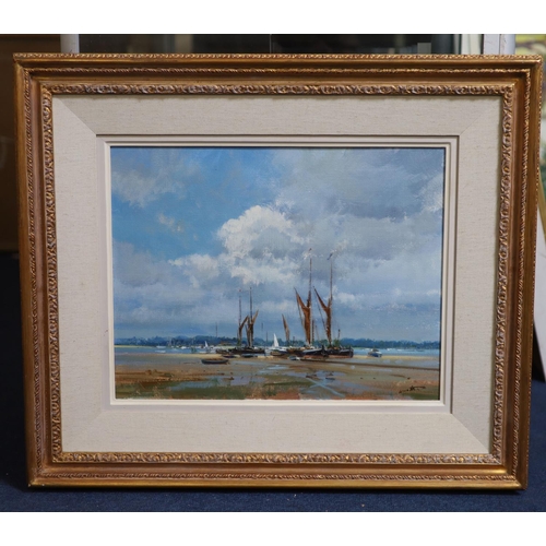 448 - Frank Wootton (1914-1998)Thames Barges, Pinmill, River Orwelloil on canvassigned and inscribed verso... 