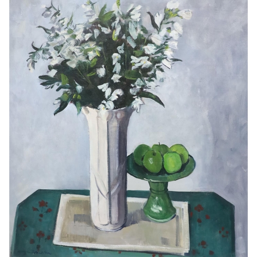455 - § Marysia Donaldson Scottish, fl.1961-1989)Still life with flowers in a vase and a bowl of fruitoil ... 