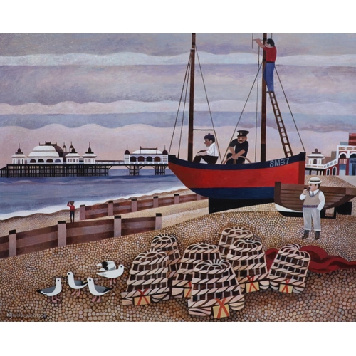 460 - § Alfred Daniels (1924-2015)Brighton seafront with fishermen and the WEST pierAcrylic on boardsigned... 