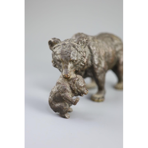 47 - A large Viennese cold painted bronze group of a bear and cub, 19th century, probably by Bergman,The ... 