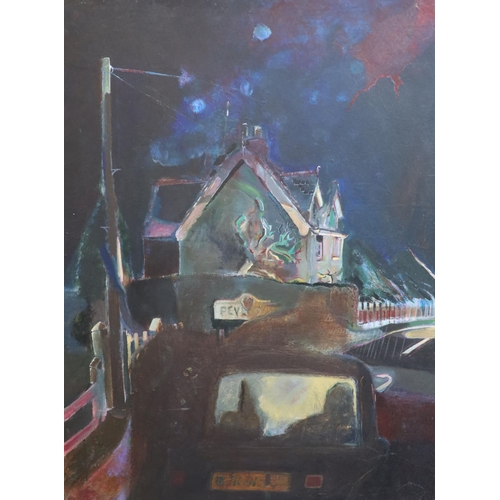 472 - § Harold Mockford (1932-)Night Ride, 1973Oil on boardSigned and inscribed verso122 x 92 cm.... 