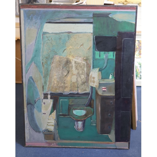 473 - § Harold Mockford (1932-)The Bathroom, 23 Enys Rd, 1976oil on boardsigned and inscribed verso122 x 9... 