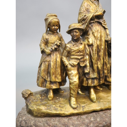 48 - Joseph D'Aste (1881-1945) a large bronze figural group,'Fete au Village', titled with a badge applie... 