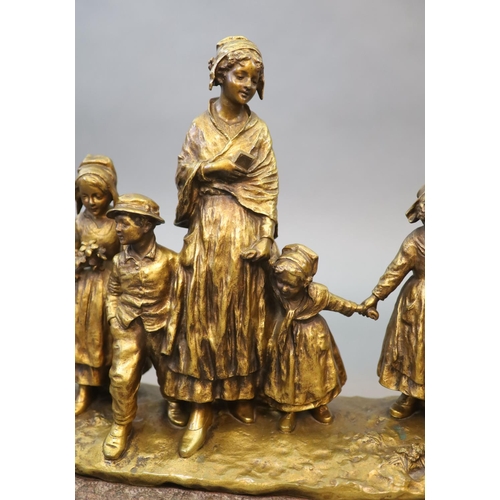 48 - Joseph D'Aste (1881-1945) a large bronze figural group,'Fete au Village', titled with a badge applie... 