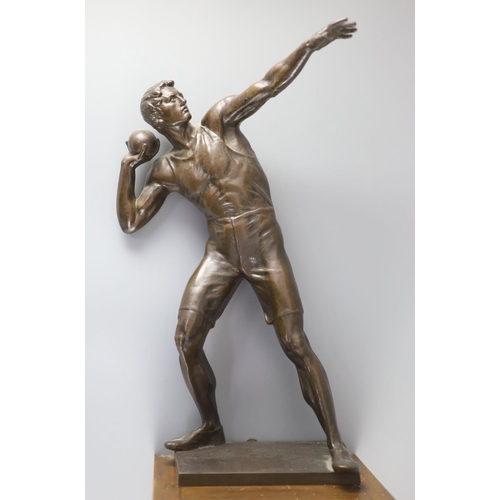 52 - After Robert Cauer (1863-1947) a bronze figure of a shot-putter, c.1925,height 40cm, together with a... 