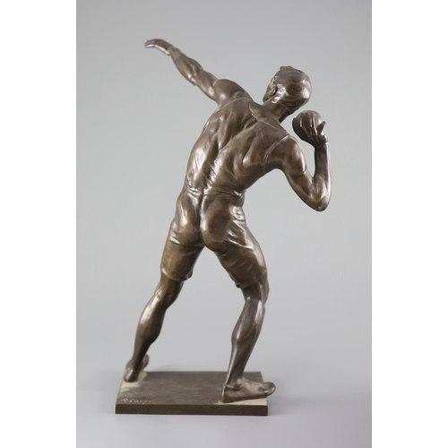 52 - After Robert Cauer (1863-1947) a bronze figure of a shot-putter, c.1925,height 40cm, together with a... 