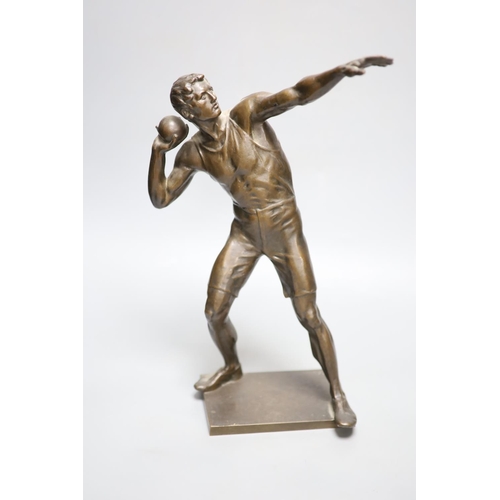 52 - After Robert Cauer (1863-1947) a bronze figure of a shot-putter, c.1925,height 40cm, together with a... 