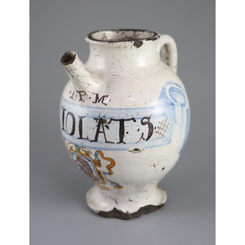 70 - An Italian maiolica wet drug jar, Savona, late 17th century,polychrome painted and inscribed P.P.M.... 