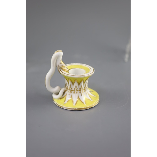 75 - A group of Derby yellow ground tea and coffee wares and a chamberstick, c.1790-1800,the sucrier and ... 