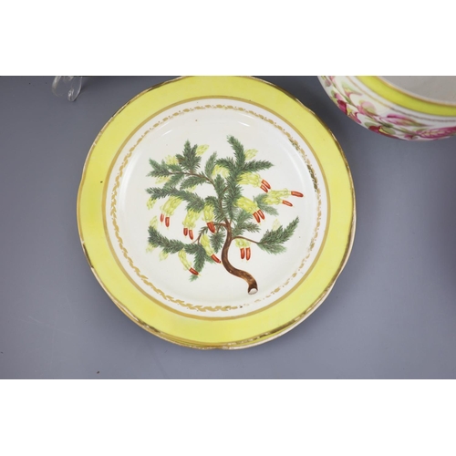 76 - A group of Derby yellow ground botanical dessert and dinner wares, c.1790-1810,each piece painted wi... 