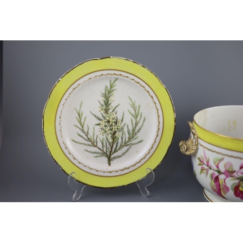 76 - A group of Derby yellow ground botanical dessert and dinner wares, c.1790-1810,each piece painted wi... 