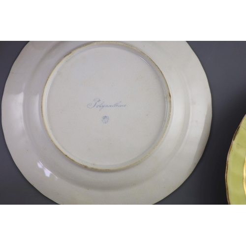 76 - A group of Derby yellow ground botanical dessert and dinner wares, c.1790-1810,each piece painted wi... 