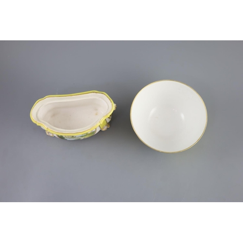 77 - A Derby yellow ground topographical slops bowl and a similar bough pot, c.1790-1800,the bowl painted... 