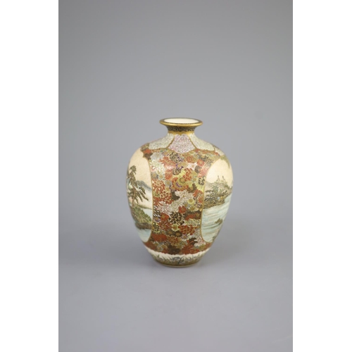 84 - A fine Japanese Satsuma vase, Meiji period,of ovoid form, painted to fan shaped reserves with ducks ... 