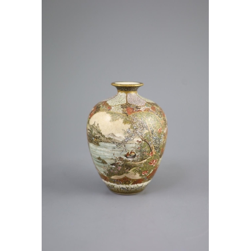 84 - A fine Japanese Satsuma vase, Meiji period,of ovoid form, painted to fan shaped reserves with ducks ... 