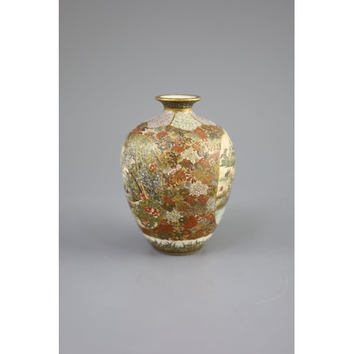 84 - A fine Japanese Satsuma vase, Meiji period,of ovoid form, painted to fan shaped reserves with ducks ... 