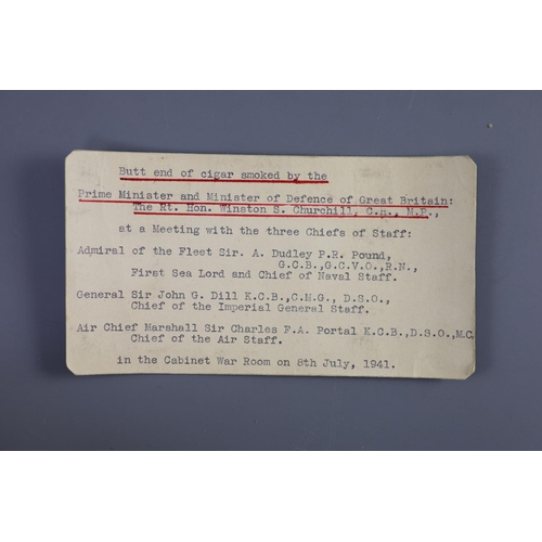 9 - Sir Winston Churchill interest: a 3 inch long half smoked cigar,half smoked by Churchill when Prime ... 
