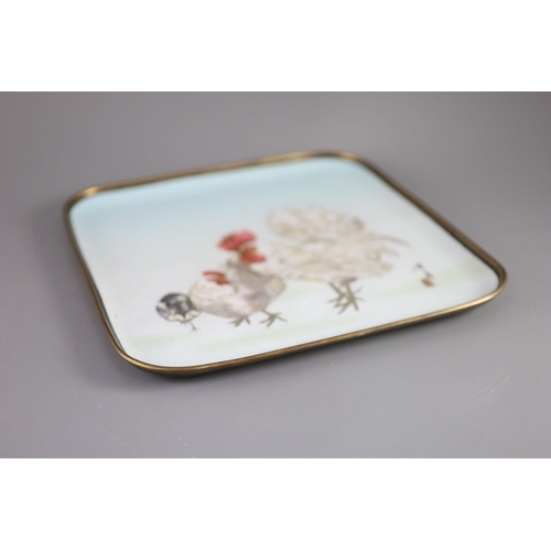 91 - A Japanese square silver wire cloisonné enamel tray, Meiji period, mark for Deakin Bros & Co., Japan... 