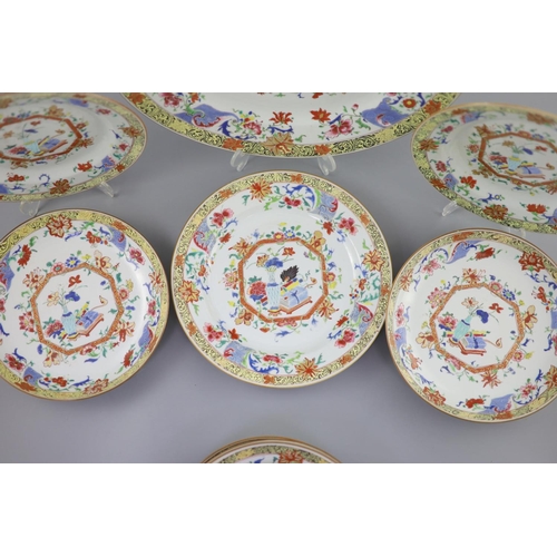 95 - A Chinese famille rose porcelain part dinner service, Qianlong period,each piece painted with antiqu... 