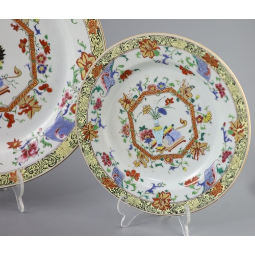 95 - A Chinese famille rose porcelain part dinner service, Qianlong period,each piece painted with antiqu... 