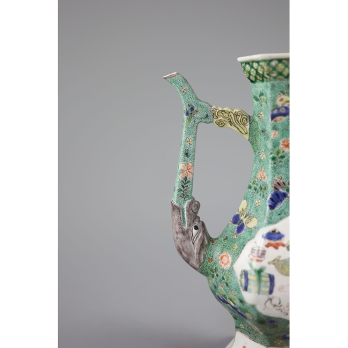 96 - A Chinese famille verte hexagonal wine ewer, Kangxi period (1662-1722),painted to each side with 'An... 