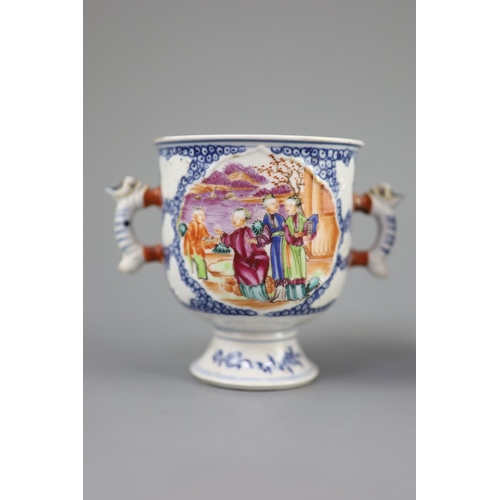 97 - A pair of Chinese famille rose two handled cups, Qianlong period,each painted with mandarin figures ... 