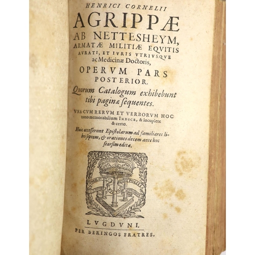 107 - °  Agrippa, Henricus Cornelius (1486?-1535). Opera in Duos Concinnie Digesta,2 vols in 1, 8vo, conte... 