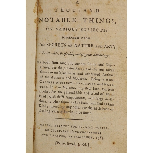 110 - °  [Lupton, Thomas] - A Thousand Notable Things, 12mo, calf, London, 1785 and The Gentlemans Mathem... 