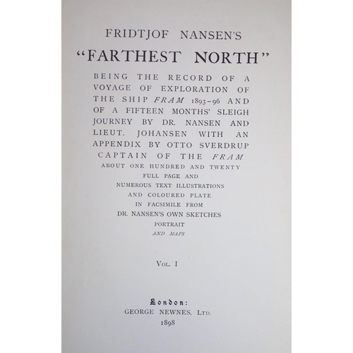 115 - °  Nansen, Fridtjof - Farthest North, 2 vols,  2nd English edition, 8vo, original silver and gilt pi... 