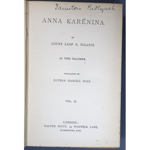 132 - °  Tolstoy, Leo - Anna Karenina, 2 vols, 8vo, original blue cloth gilt, split to rear joint vol. 1, ... 