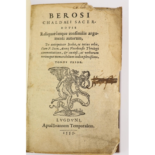 168 - °  Berosus ('Chaldaei Sacerdotis') ... De Antiquitate Italiae, ac totius orbis ... (vol 1 only, of 2... 