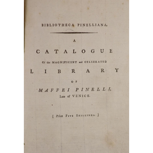 233 - °  Bibliotheca Pinelliana. A Catalogue of the Magnificent and Celebrated Library of Maffei Pinelli, ... 