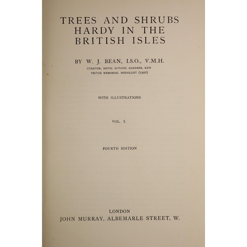 56 - °  Bean. W.J - Trees and Shrubs Hardy in the British Isles, 3 vols, 4th edition, 8vo, green pictoria... 