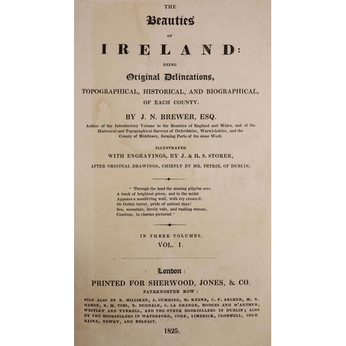 64 - °  Brewer, James Norris - The Beauties of Ireland, 2 vols, 8vo, quarter cloth, spines sunned and poo... 