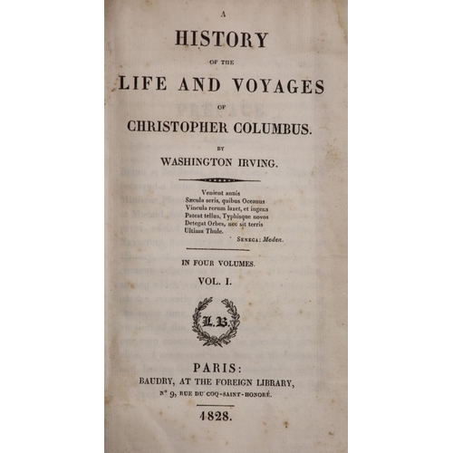 68 - °  Irving, Washington - A History of the Life and Voyages of Christopher Columbus, 4 vols, 16mo, cal... 