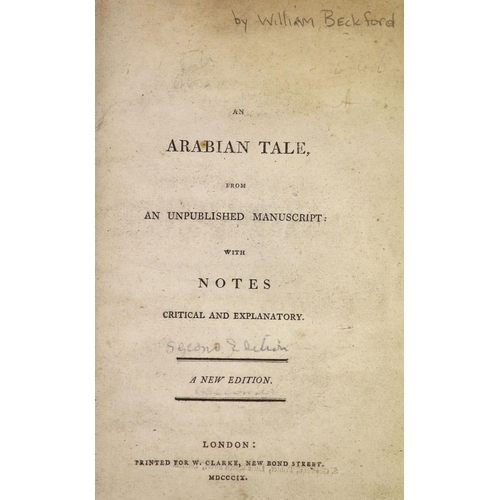 92 - °  [Beckford, William Thomas] - The Caliph Vathek. An Arabian Tale, 8vo, 2nd edition, rebound ha... 