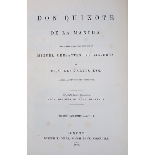 97 - °  Cervantes, Miguel, de Saavedra - Don Quixote de la Mancha, 3 vols, 8vo, straight grained morocco ... 