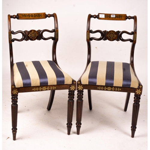 1062 - A set of six Regency brass inset simulated rosewood dining chairs