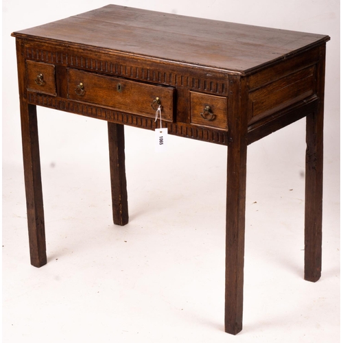 1065 - An 18th century and later oak side table, width 82cm, depth 47cm, height 78cm