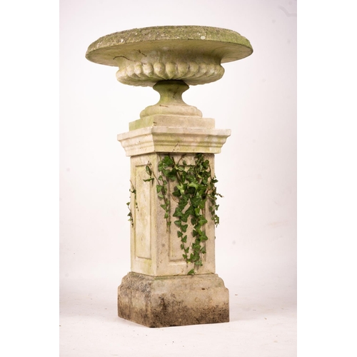 1066 - A reconstituted stone garden bird bath combined sundial on square pedestal base, height 108cm... 